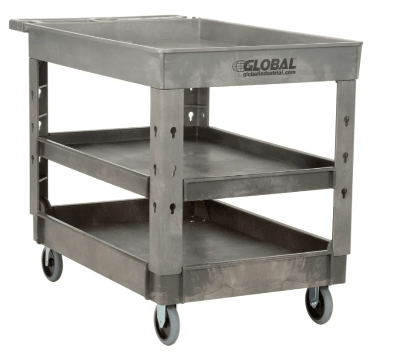 Global Industrial Tray Top Utility Cart w/3 Shelves, 44"L x 25 - 1/2"W x 32 - 1/2"H, Gray (GLB - 800307) - SchoolOutlet