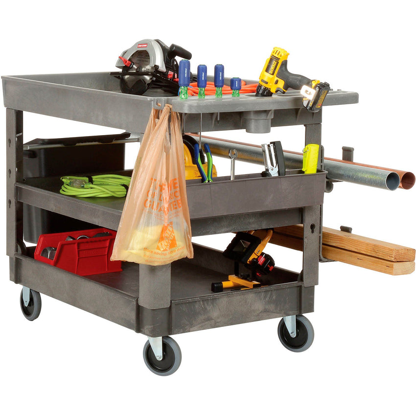 Global Industrial Tray Top Utility Cart w/3 Shelves, 44"L x 25 - 1/2"W x 32 - 1/2"H, Gray (GLB - 800307) - SchoolOutlet