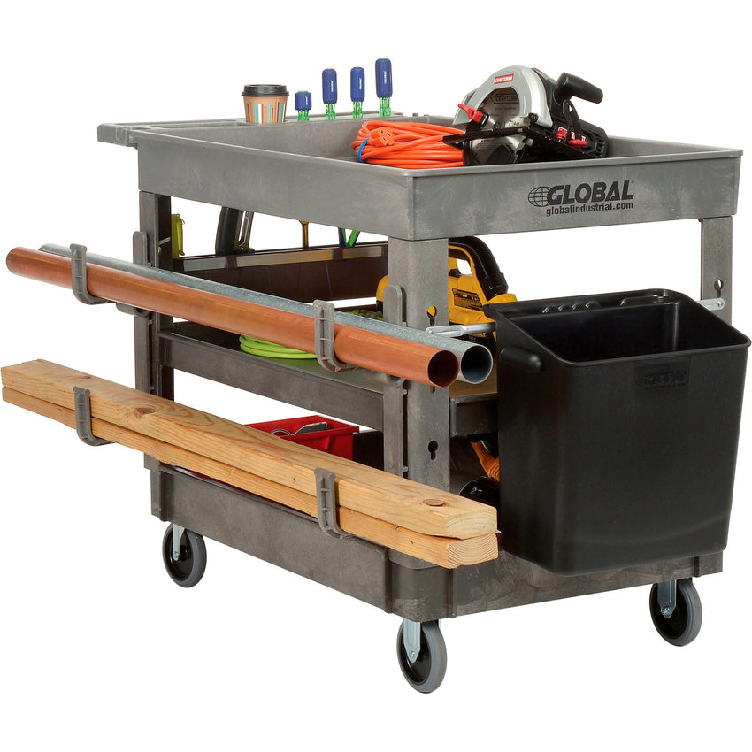 Global Industrial Tray Top Utility Cart w/3 Shelves, 44"L x 25 - 1/2"W x 32 - 1/2"H, Gray (GLB - 800307) - SchoolOutlet