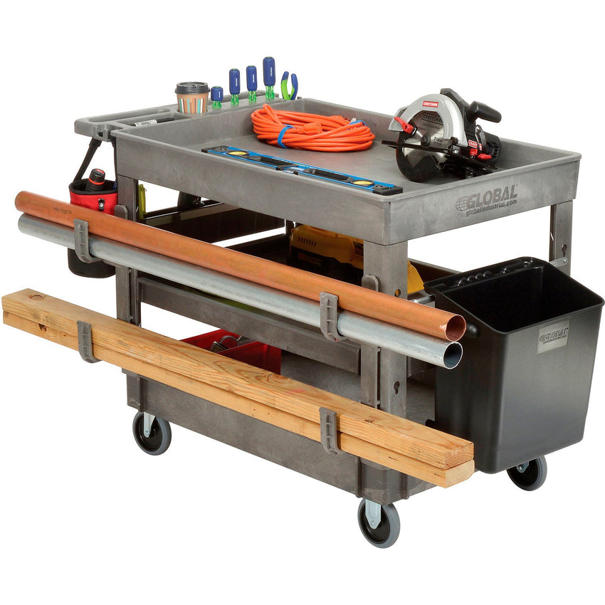 Global Industrial Tray Top Utility Cart w/3 Shelves, 44"L x 25 - 1/2"W x 32 - 1/2"H, Gray (GLB - 800307) - SchoolOutlet