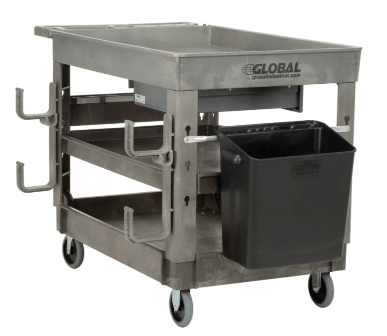 Global Industrial Tray Top Utility Cart w/3 Shelves, 44"L x 25 - 1/2"W x 32 - 1/2"H, Gray (GLB - 800307) - SchoolOutlet