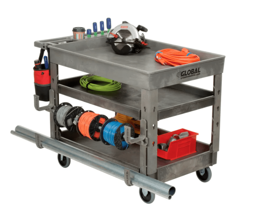 Global Industrial Tray Top Utility Cart w/3 Shelves, 44"L x 25 - 1/2"W x 32 - 1/2"H, Gray (GLB - 800307) - SchoolOutlet