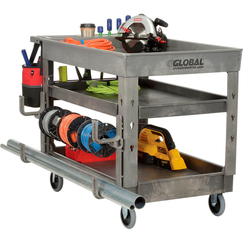 Global Industrial Tray Top Utility Cart w/3 Shelves, 44"L x 25 - 1/2"W x 32 - 1/2"H, Gray (GLB - 800307) - SchoolOutlet
