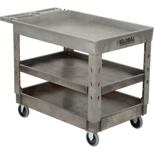 Global Industrial Tray Top Utility Cart w/3 Shelves, 44"L x 25 - 1/2"W x 32 - 1/2"H, Gray (GLB - 800307) - SchoolOutlet