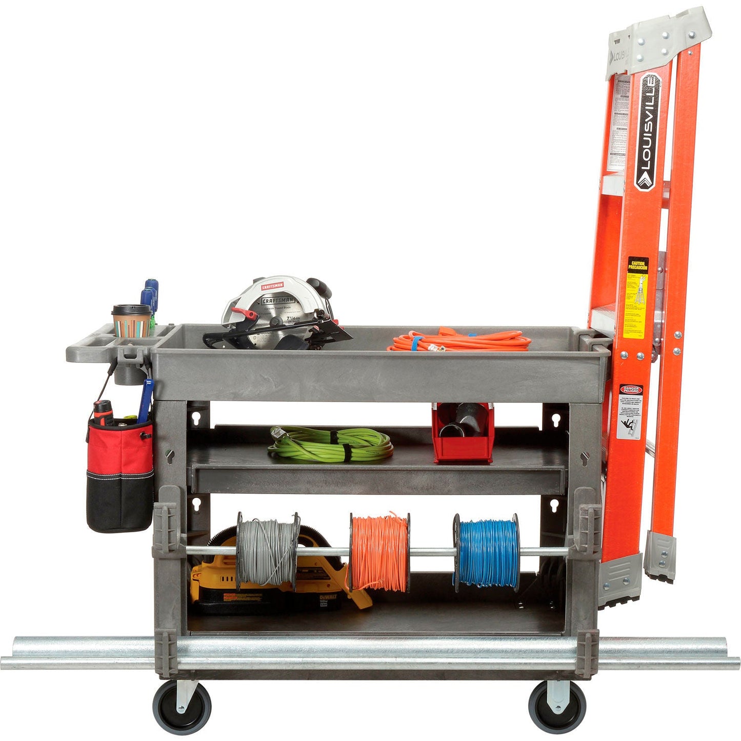 Global Industrial Tray Top Utility Cart w/3 Shelves, 44"L x 25 - 1/2"W x 32 - 1/2"H, Gray (GLB - 800307) - SchoolOutlet