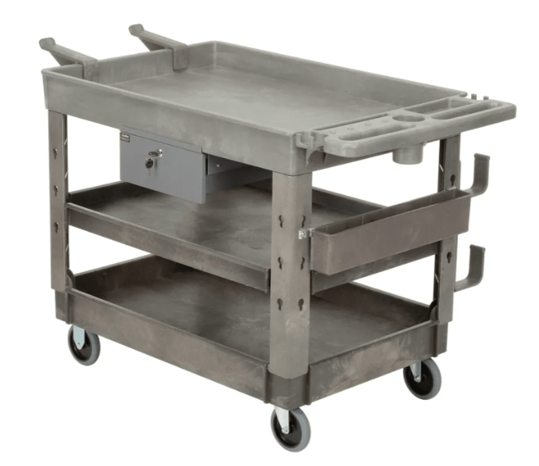 Global Industrial Tray Top Utility Cart w/3 Shelves, 44"L x 25 - 1/2"W x 32 - 1/2"H, Gray (GLB - 800307) - SchoolOutlet