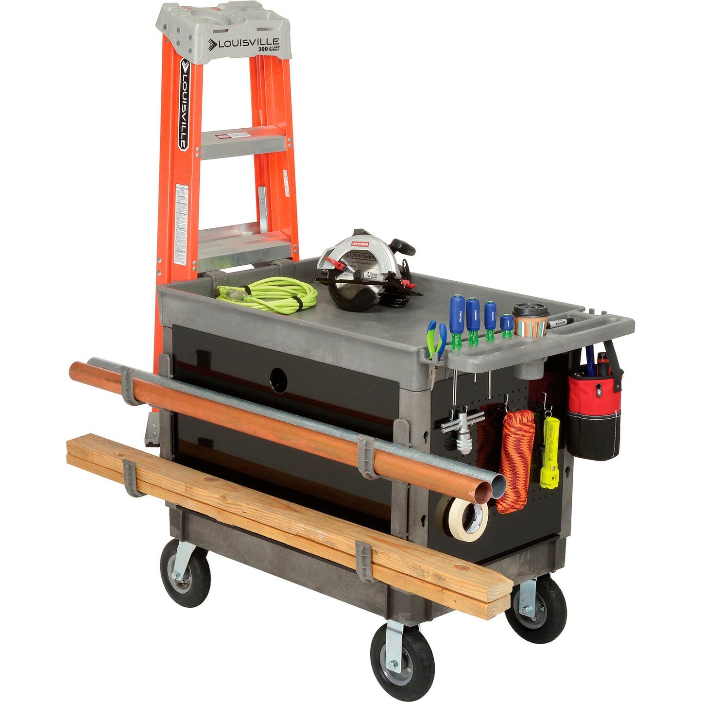 Global Industrial Utility Cart w/2 Tray Shelves & 8" Casters, 44"L x 25 - 1/2"W x 32 - 1/2"H (GLB - 800326) - SchoolOutlet