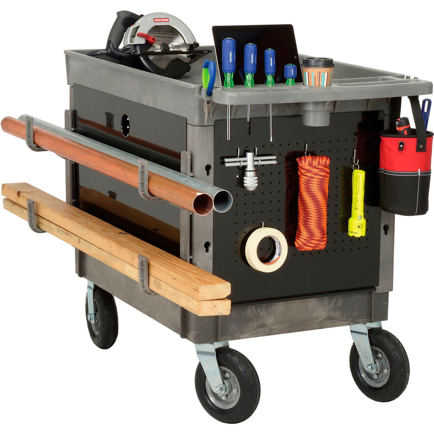 Global Industrial Utility Cart w/2 Tray Shelves & 8" Casters, 44"L x 25 - 1/2"W x 32 - 1/2"H (GLB - 800326) - SchoolOutlet