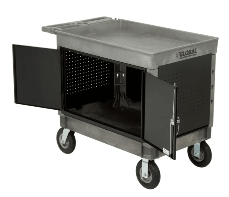 Global Industrial Utility Cart w/2 Tray Shelves & 8" Casters, 44"L x 25 - 1/2"W x 32 - 1/2"H (GLB - 800326) - SchoolOutlet
