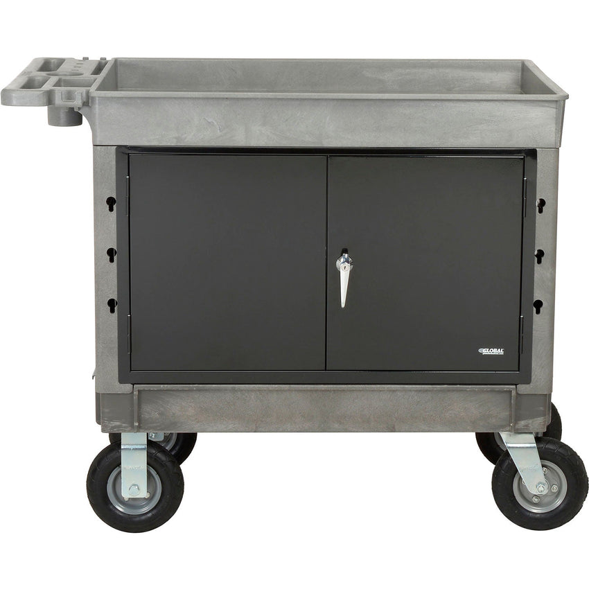 Global Industrial Utility Cart w/2 Tray Shelves & 8" Casters, 44"L x 25 - 1/2"W x 32 - 1/2"H (GLB - 800326) - SchoolOutlet