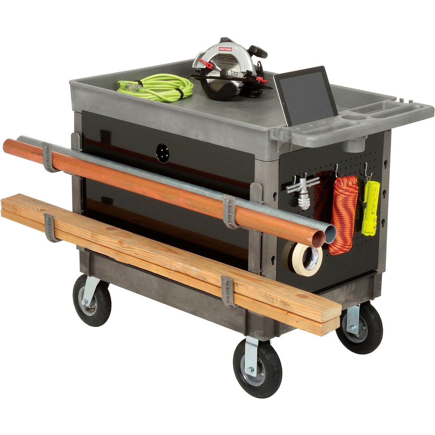 Global Industrial Utility Cart w/2 Tray Shelves & 8" Casters, 44"L x 25 - 1/2"W x 32 - 1/2"H (GLB - 800326) - SchoolOutlet