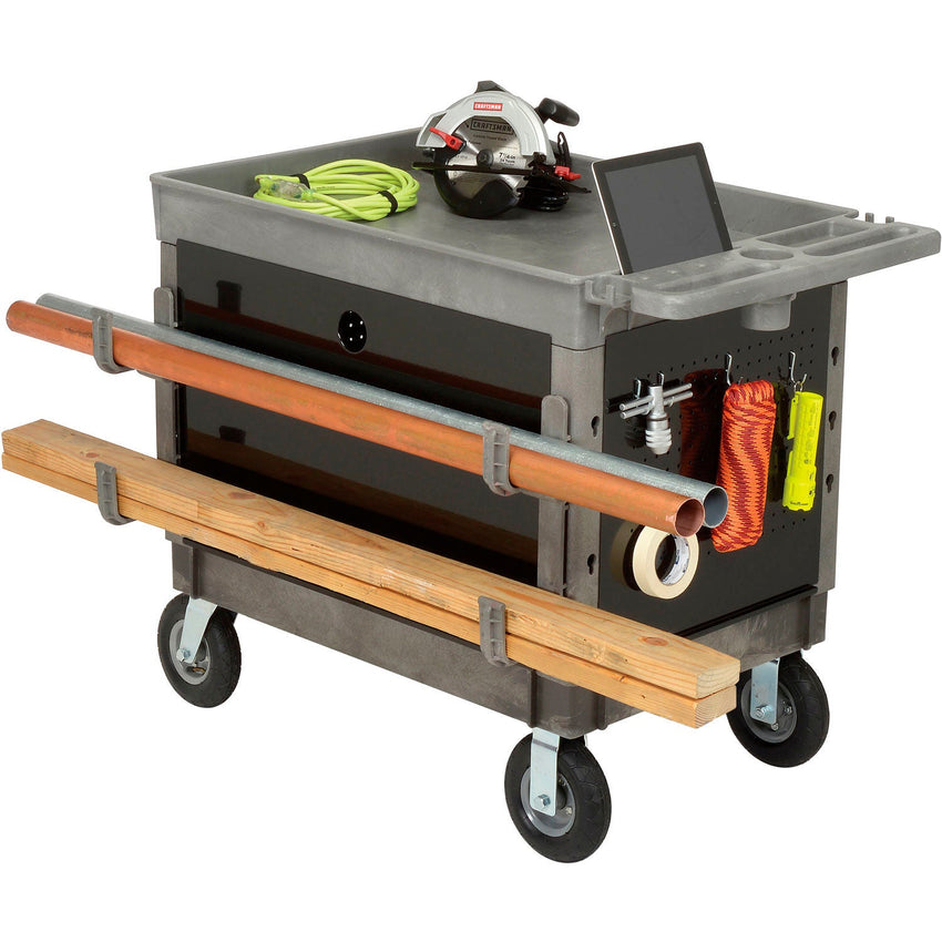 Global Industrial Utility Cart w/2 Tray Shelves & 8" Casters, 44"L x 25 - 1/2"W x 32 - 1/2"H (GLB - 800326) - SchoolOutlet