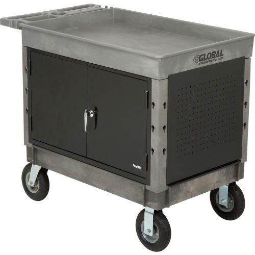 Global Industrial Utility Cart w/2 Tray Shelves & 8" Casters, 44"L x 25 - 1/2"W x 32 - 1/2"H (GLB - 800326) - SchoolOutlet
