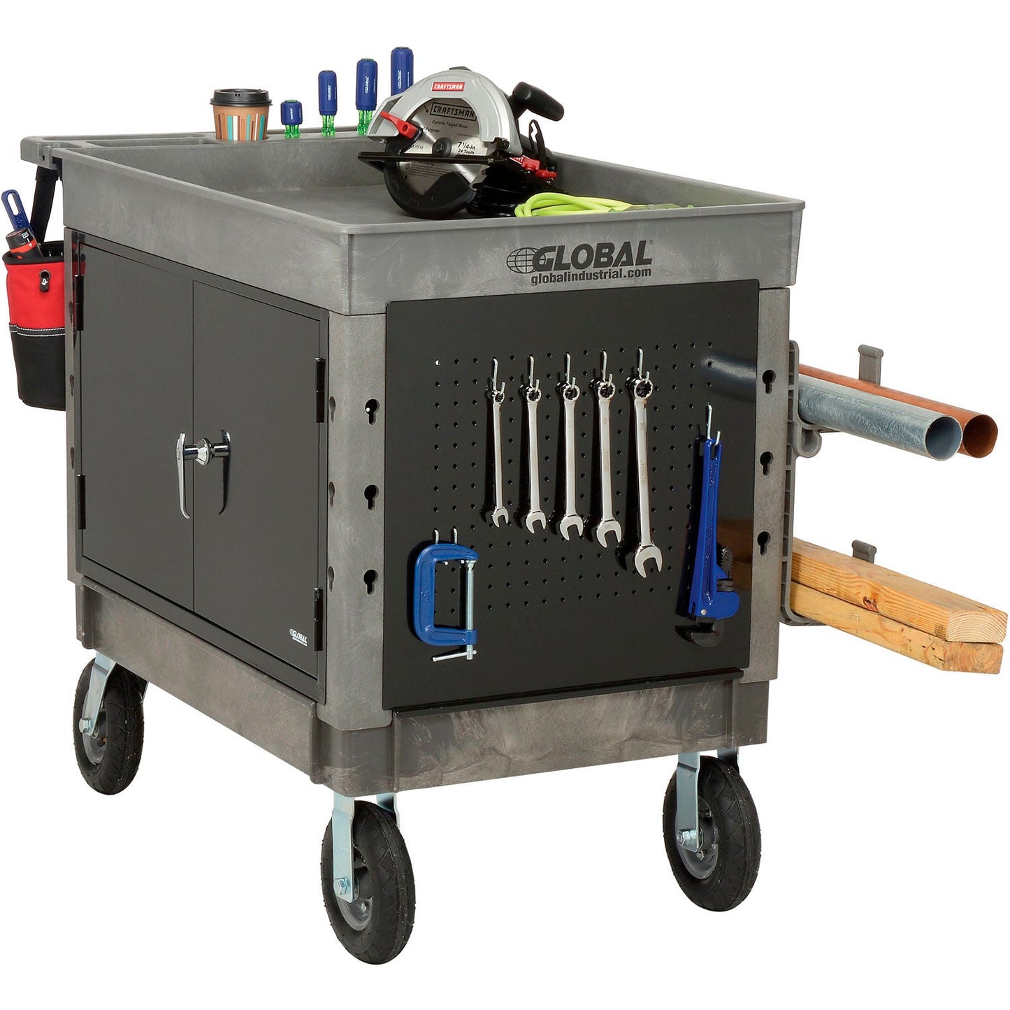 Global Industrial Utility Cart w/2 Tray Shelves & 8" Casters, 44"L x 25 - 1/2"W x 32 - 1/2"H (GLB - 800326) - SchoolOutlet