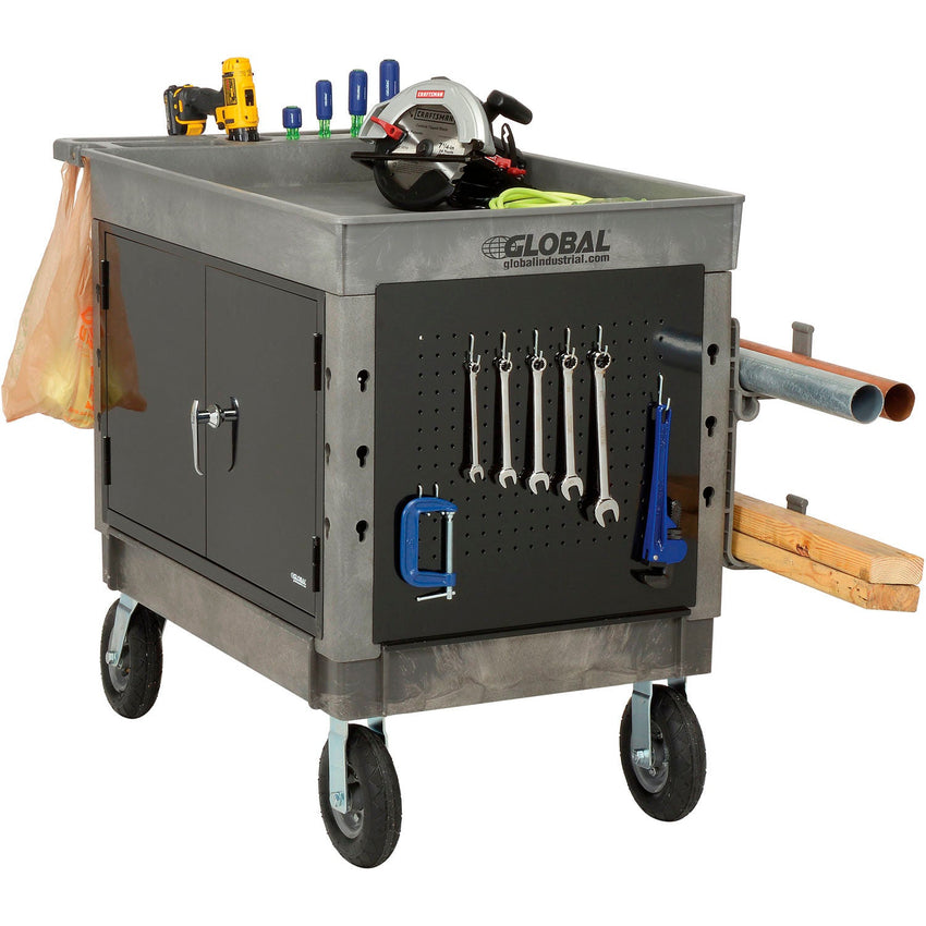 Global Industrial Utility Cart w/2 Tray Shelves & 8" Casters, 44"L x 25 - 1/2"W x 32 - 1/2"H (GLB - 800326) - SchoolOutlet