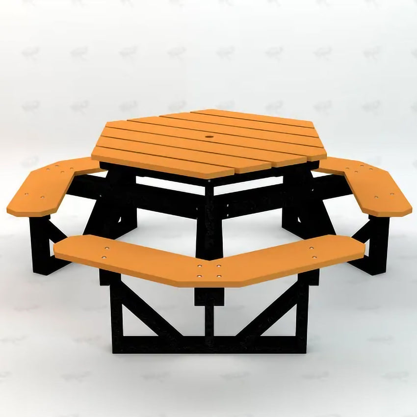 Global Industrial 6' Hexagon Picnic Table, Recycled Plastic (GLB - B2640XX) - SchoolOutlet