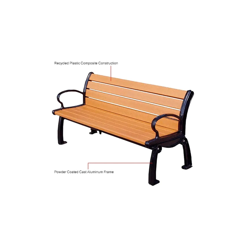 Global Industrial Heritage 6' Recycled Plastic Bench with Black Frame (GLB - B264XXX) - SchoolOutlet
