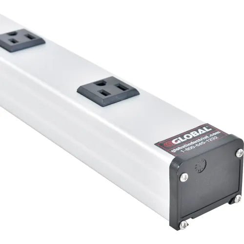 Global Industrial Aluminum Power Strip - 10 Outlets & 15A/120V, 15' Cord, Silver, 48"L (GLB-WB500888A) - SchoolOutlet