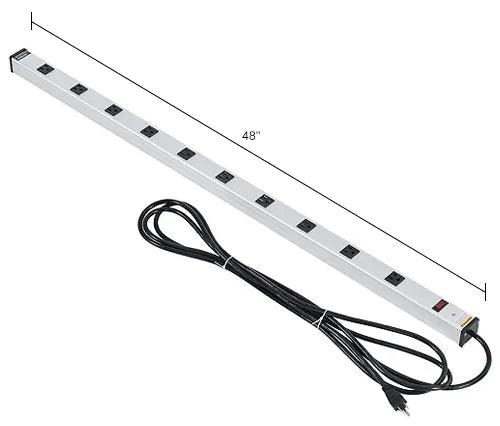 Global Industrial Aluminum Power Strip - 10 Outlets & 15A/120V, 15' Cord, Silver, 48"L (GLB-WB500888A) - SchoolOutlet