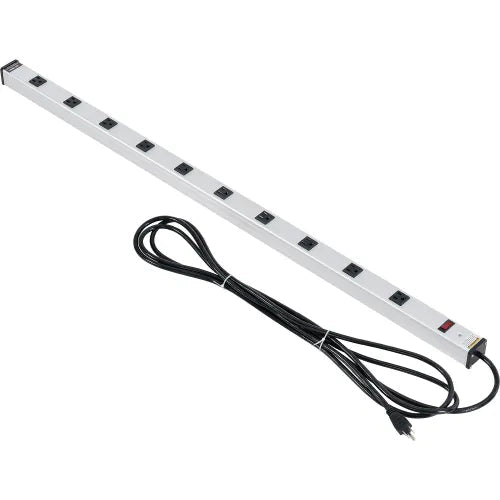 Global Industrial Aluminum Power Strip - 10 Outlets & 15A/120V, 15' Cord, Silver, 48"L (GLB-WB500888A) - SchoolOutlet