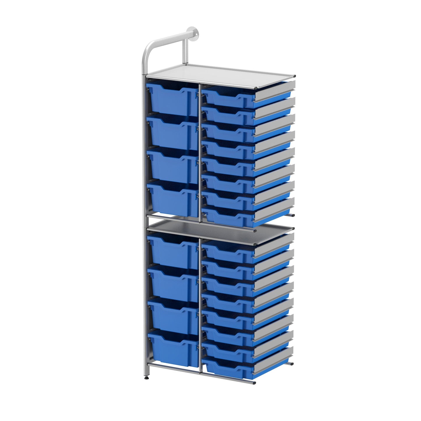 Gratnells Callero Custom Tall Slim Store Unit Adder Unit in Silver with 16 Shallow and 8 Deep Trays (GRA - CADD181844) - SchoolOutlet