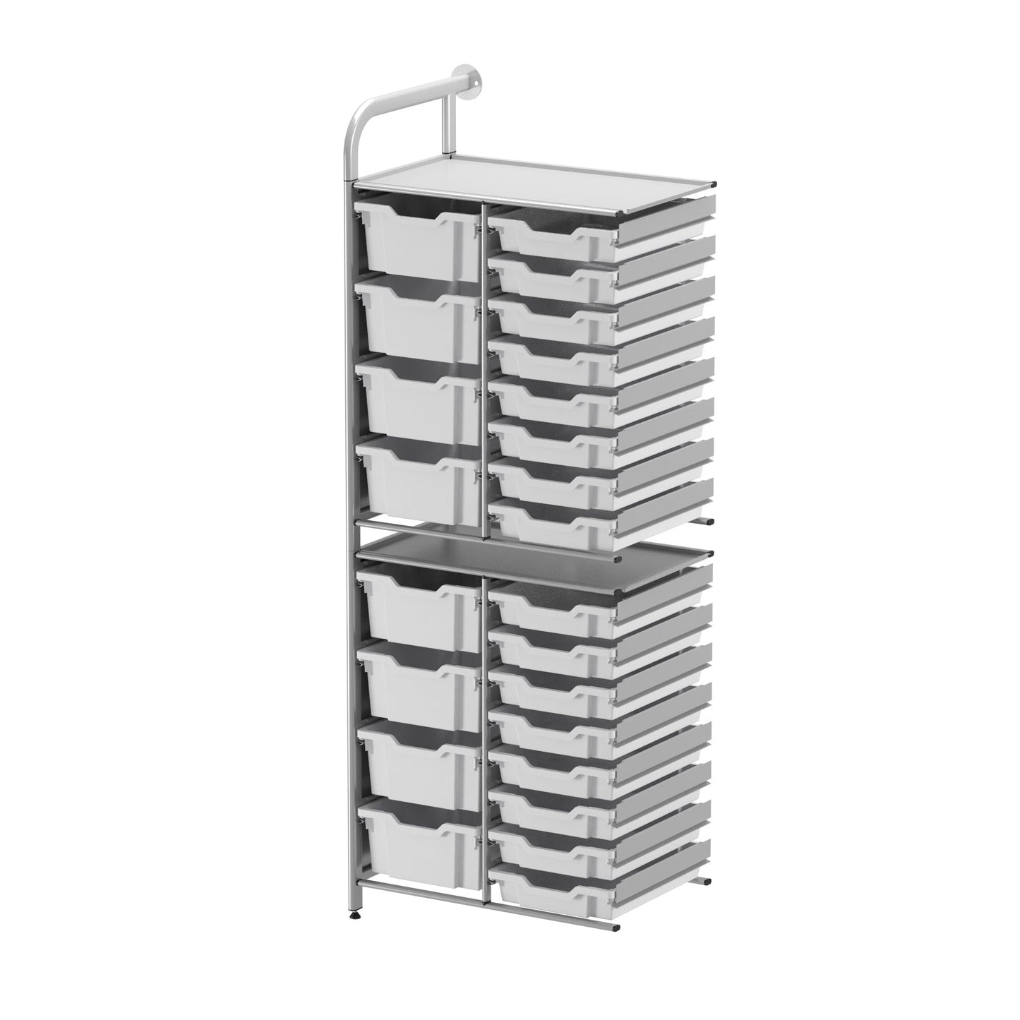 Gratnells Callero Custom Tall Slim Store Unit Adder Unit in Silver with 16 Shallow and 8 Deep Trays (GRA - CADD181844) - SchoolOutlet