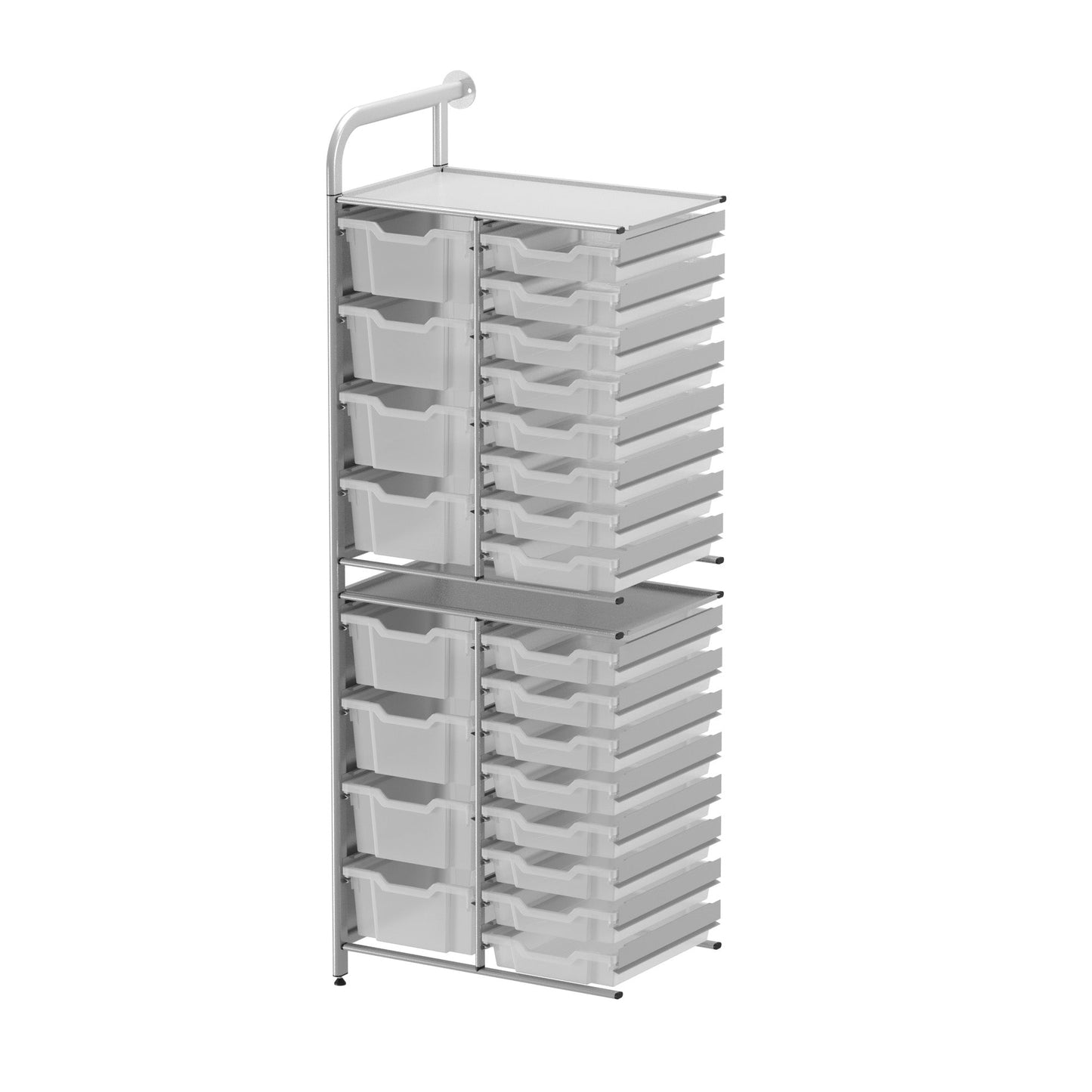 Gratnells Callero Custom Tall Slim Store Unit Adder Unit in Silver with 16 Shallow and 8 Deep Trays (GRA - CADD181844) - SchoolOutlet