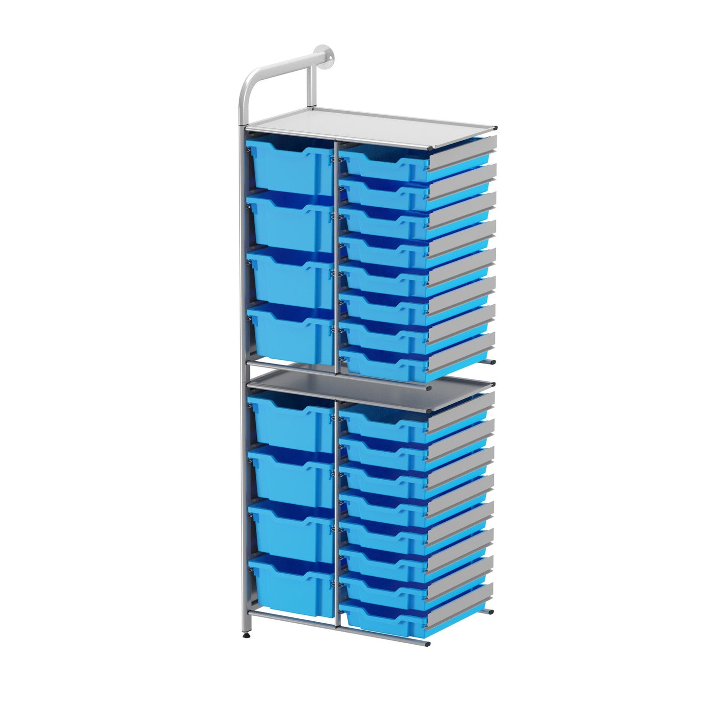 Gratnells Callero Custom Tall Slim Store Unit Adder Unit in Silver with 16 Shallow and 8 Deep Trays (GRA - CADD181844) - SchoolOutlet