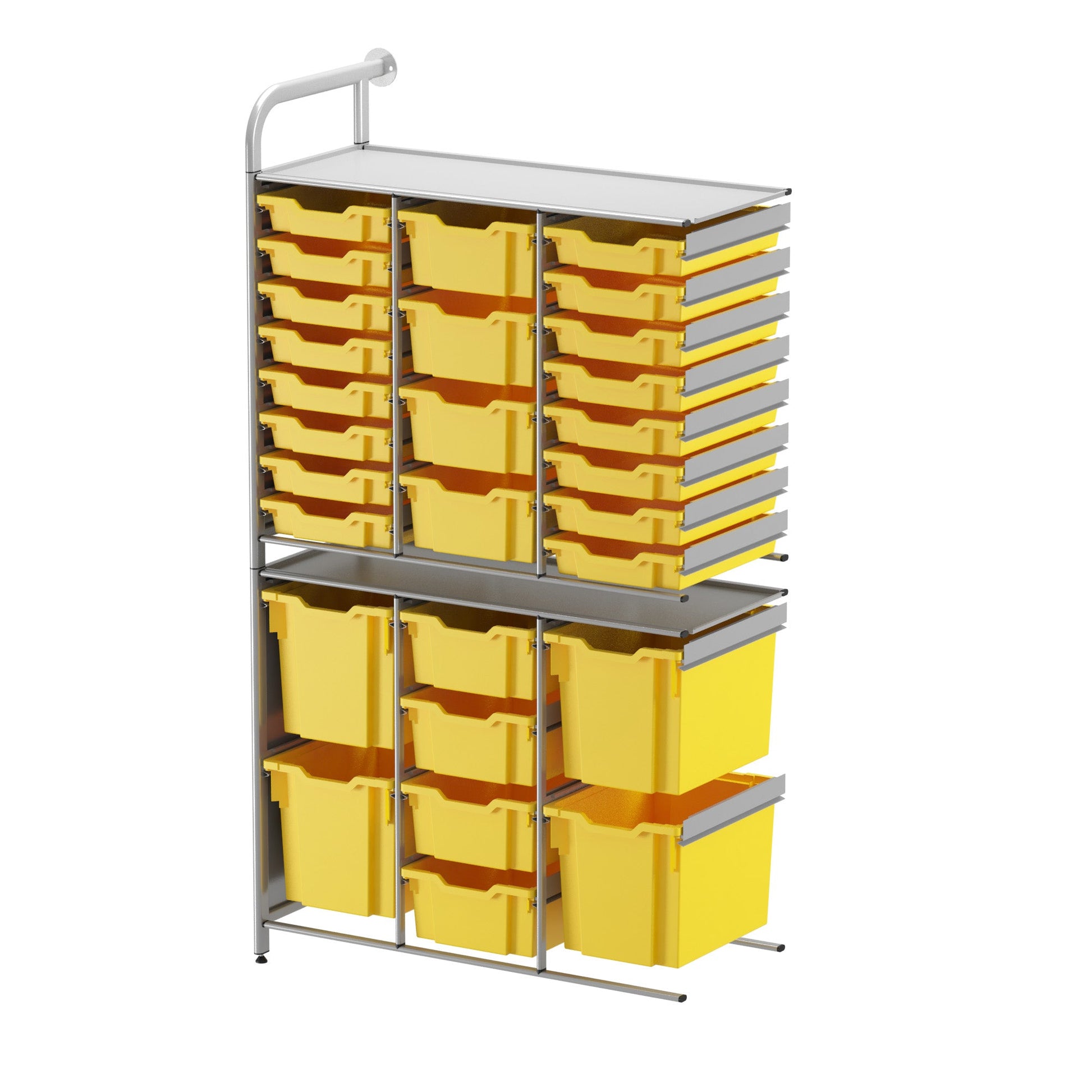 Gratnells Callero Tall Flexi Store Adder Unit in Silver with 16 Shallow, 8 Deep, and 4 Jumbo Trays (GRA - CADD252144) - SchoolOutlet