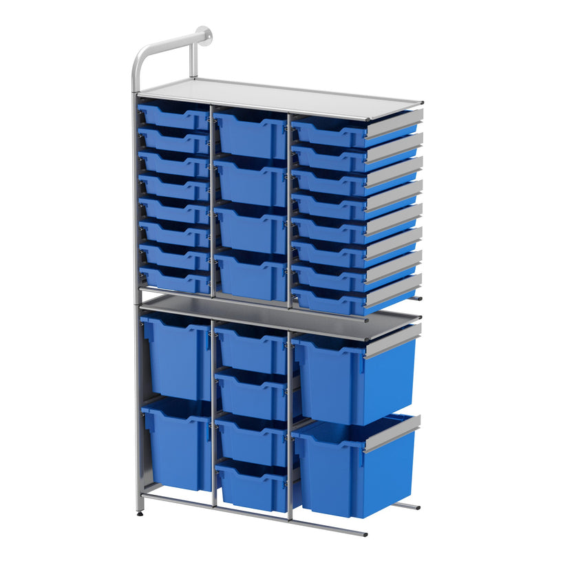 Gratnells Callero Tall Flexi Store Adder Unit in Silver with 16 Shallow, 8 Deep, and 4 Jumbo Trays (GRA - CADD252144) - SchoolOutlet
