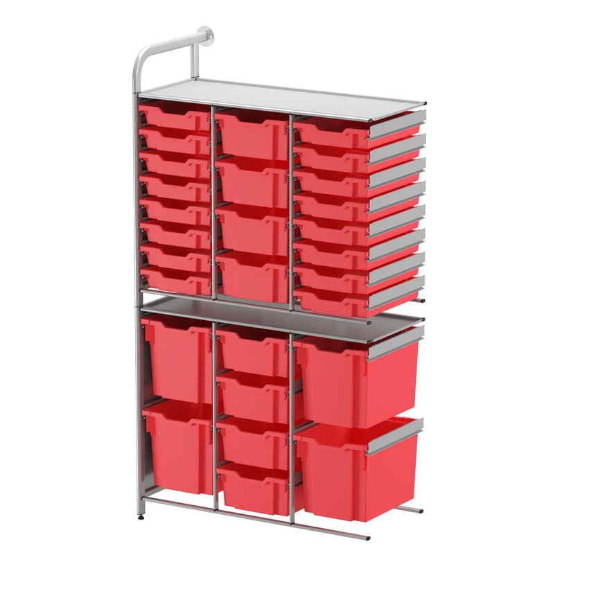 Gratnells Callero Tall Flexi Store Adder Unit in Silver with 16 Shallow, 8 Deep, and 4 Jumbo Trays (GRA - CADD252144) - SchoolOutlet