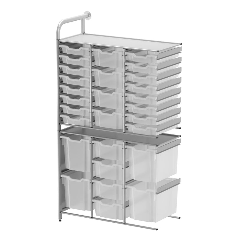 Gratnells Callero Tall Flexi Store Adder Unit in Silver with 16 Shallow, 8 Deep, and 4 Jumbo Trays (GRA - CADD252144) - SchoolOutlet