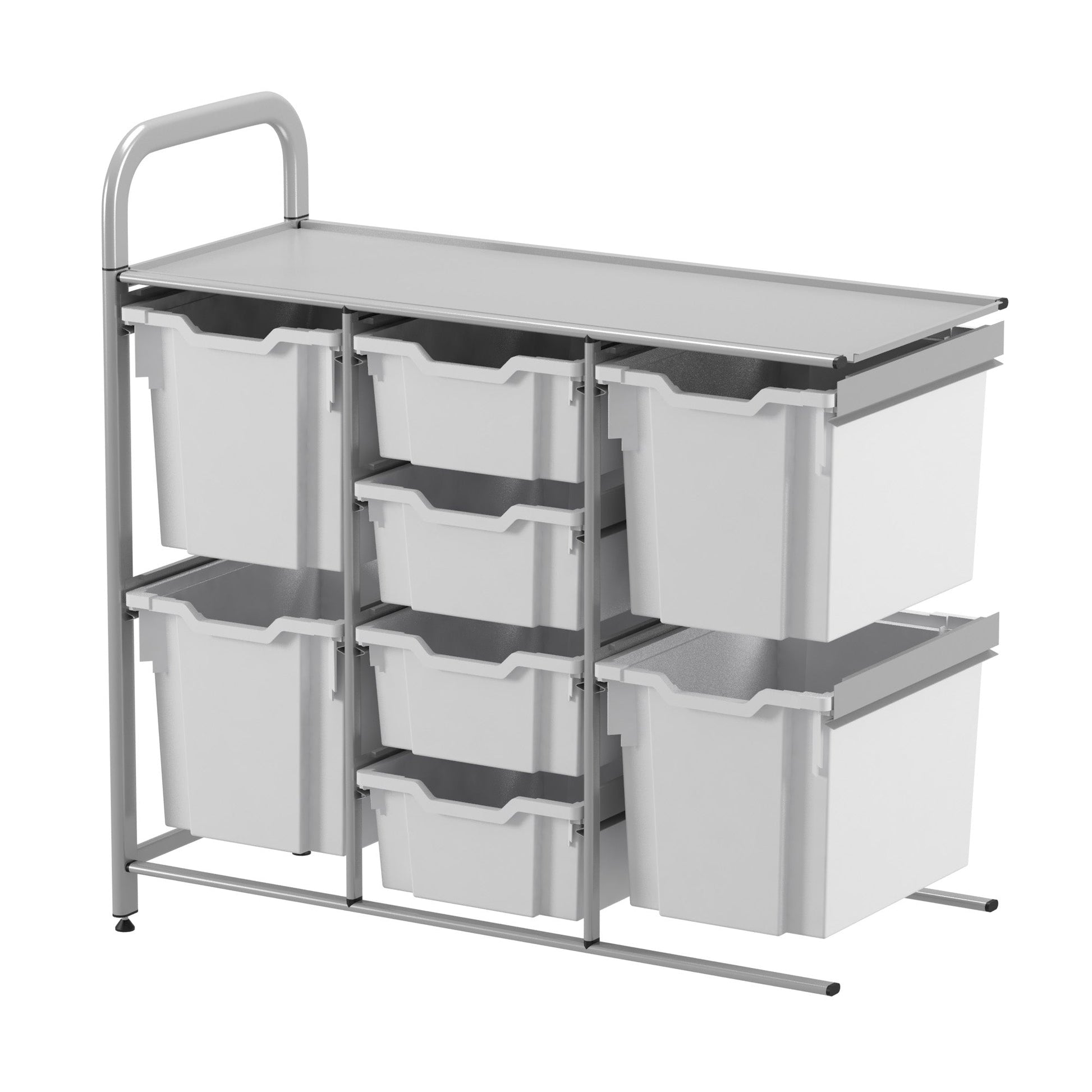 Gratnells Callero Custom Low Level 4 Deep and 4 Jumbo Tray Adder Unit in Silver (GRA - CADD2544) - SchoolOutlet