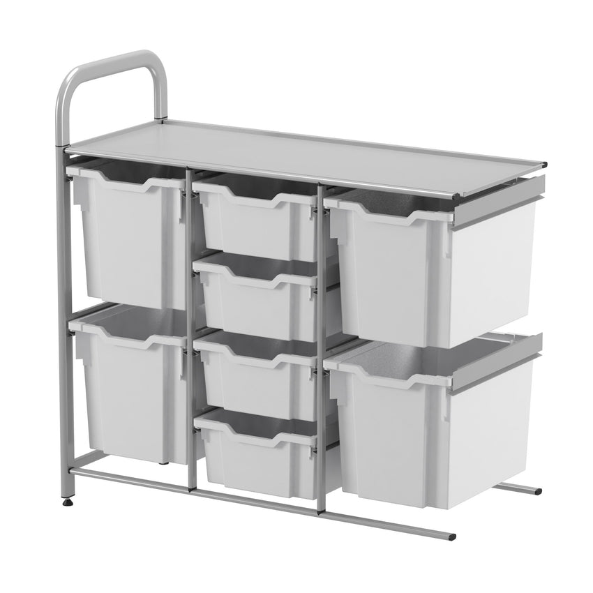 Gratnells Callero Custom Low Level 4 Deep and 4 Jumbo Tray Adder Unit in Silver (GRA - CADD2544) - SchoolOutlet