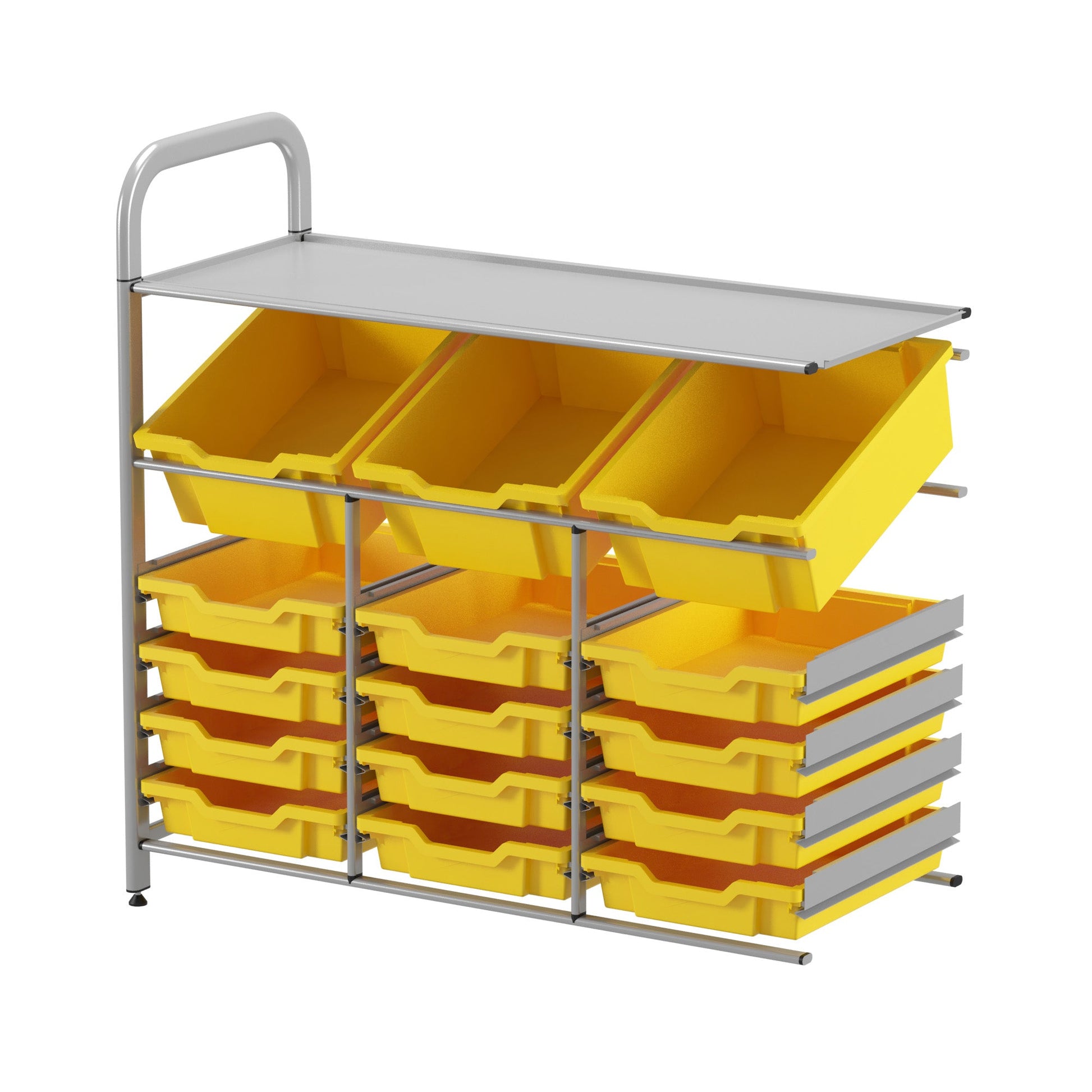 Gratnells Callero Custom Low Level 3 Deep Tilting and 12 Shallow Tray Adder Unit in Silver (GRA - CADD3444) - SchoolOutlet