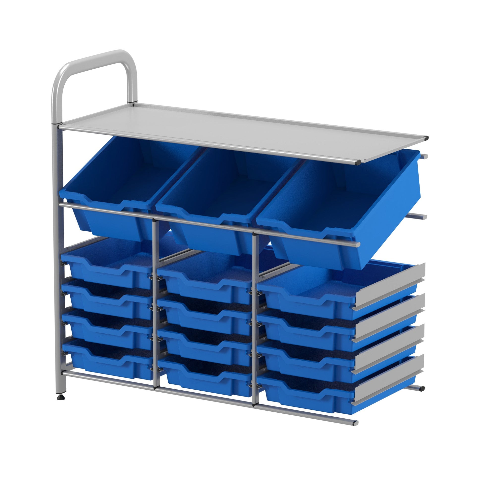 Gratnells Callero Custom Low Level 3 Deep Tilting and 12 Shallow Tray Adder Unit in Silver (GRA - CADD3444) - SchoolOutlet