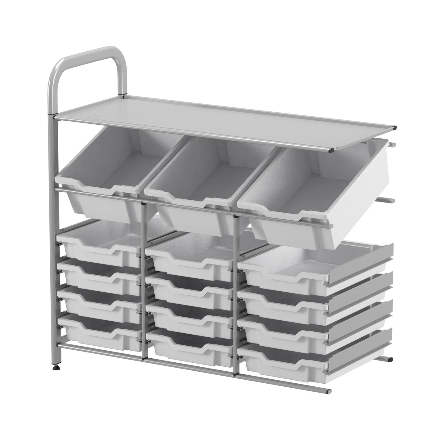 Gratnells Callero Custom Low Level 3 Deep Tilting and 12 Shallow Tray Adder Unit in Silver (GRA - CADD3444) - SchoolOutlet