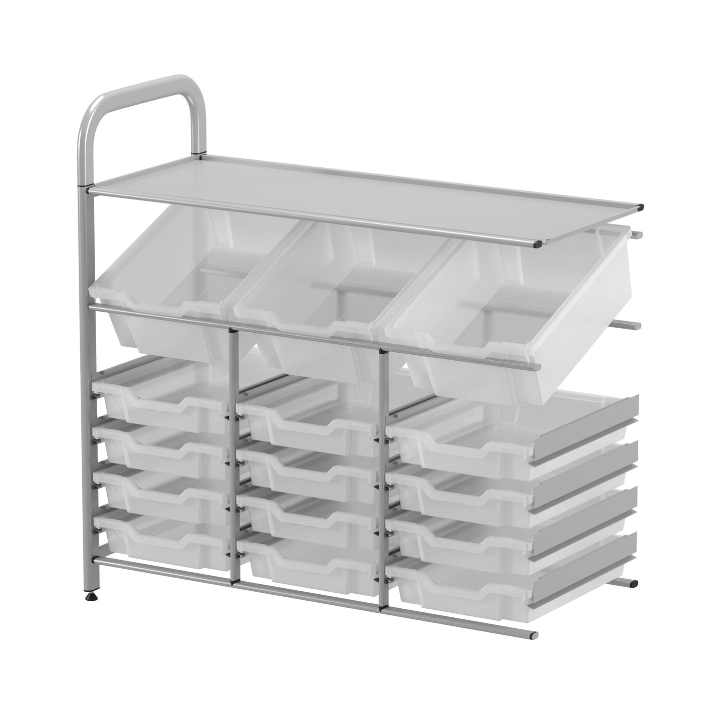 Gratnells Callero Custom Low Level 3 Deep Tilting and 12 Shallow Tray Adder Unit in Silver (GRA - CADD3444) - SchoolOutlet