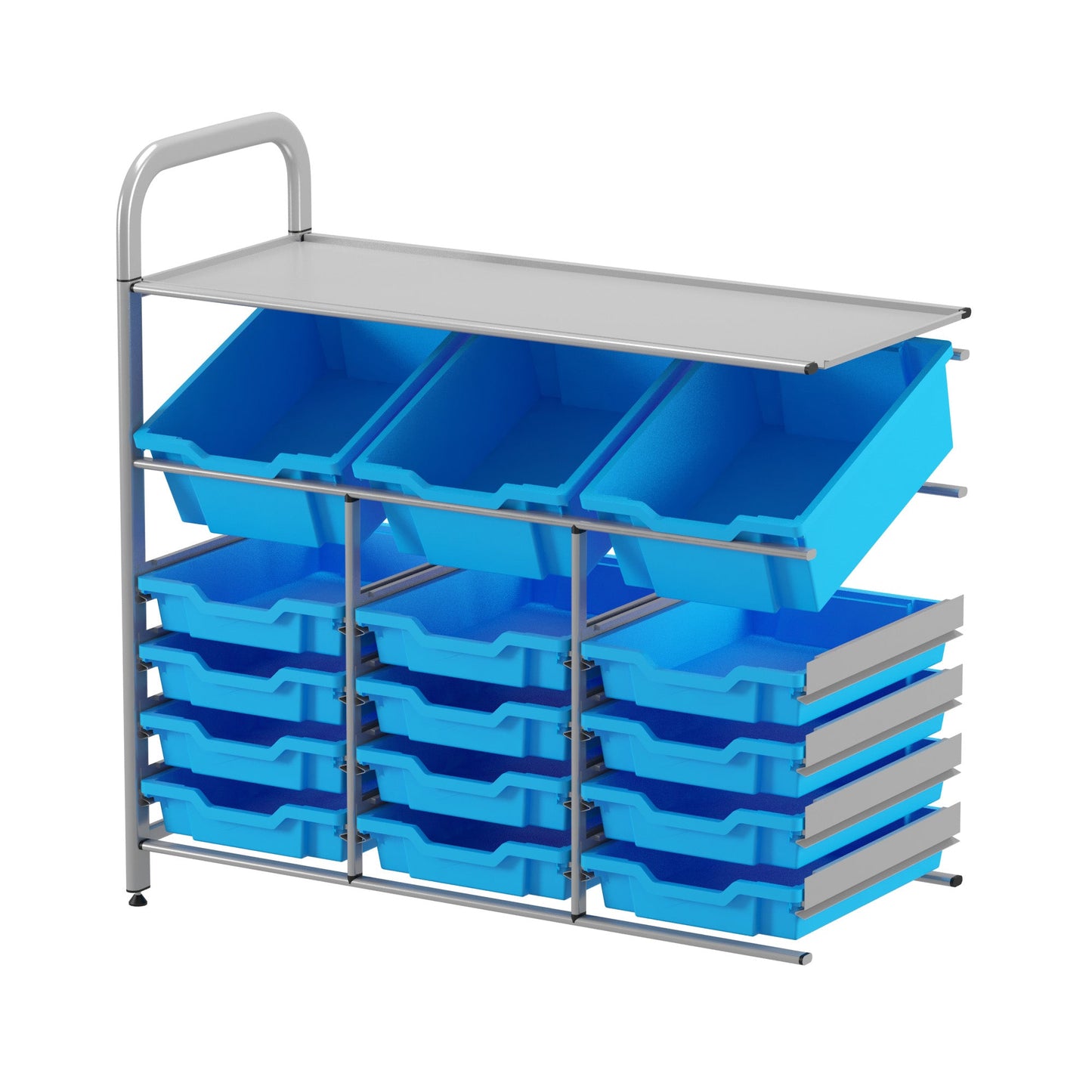 Gratnells Callero Custom Low Level 3 Deep Tilting and 12 Shallow Tray Adder Unit in Silver (GRA - CADD3444) - SchoolOutlet