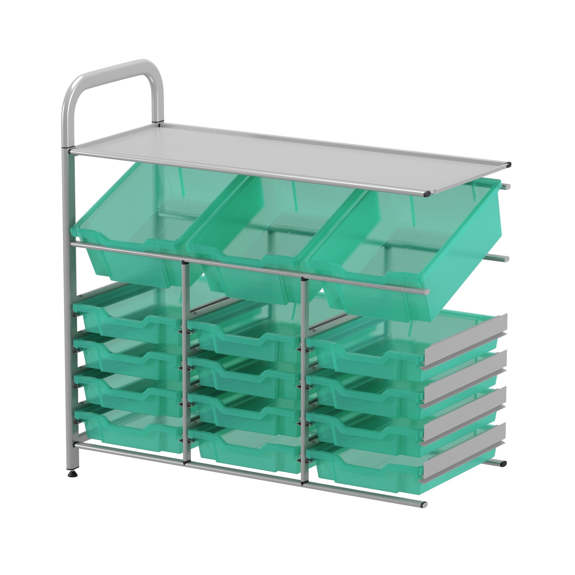 Gratnells Callero Custom Low Level 3 Deep Tilting and 12 Shallow Tray Adder Unit in Silver (GRA - CADD3444) - SchoolOutlet