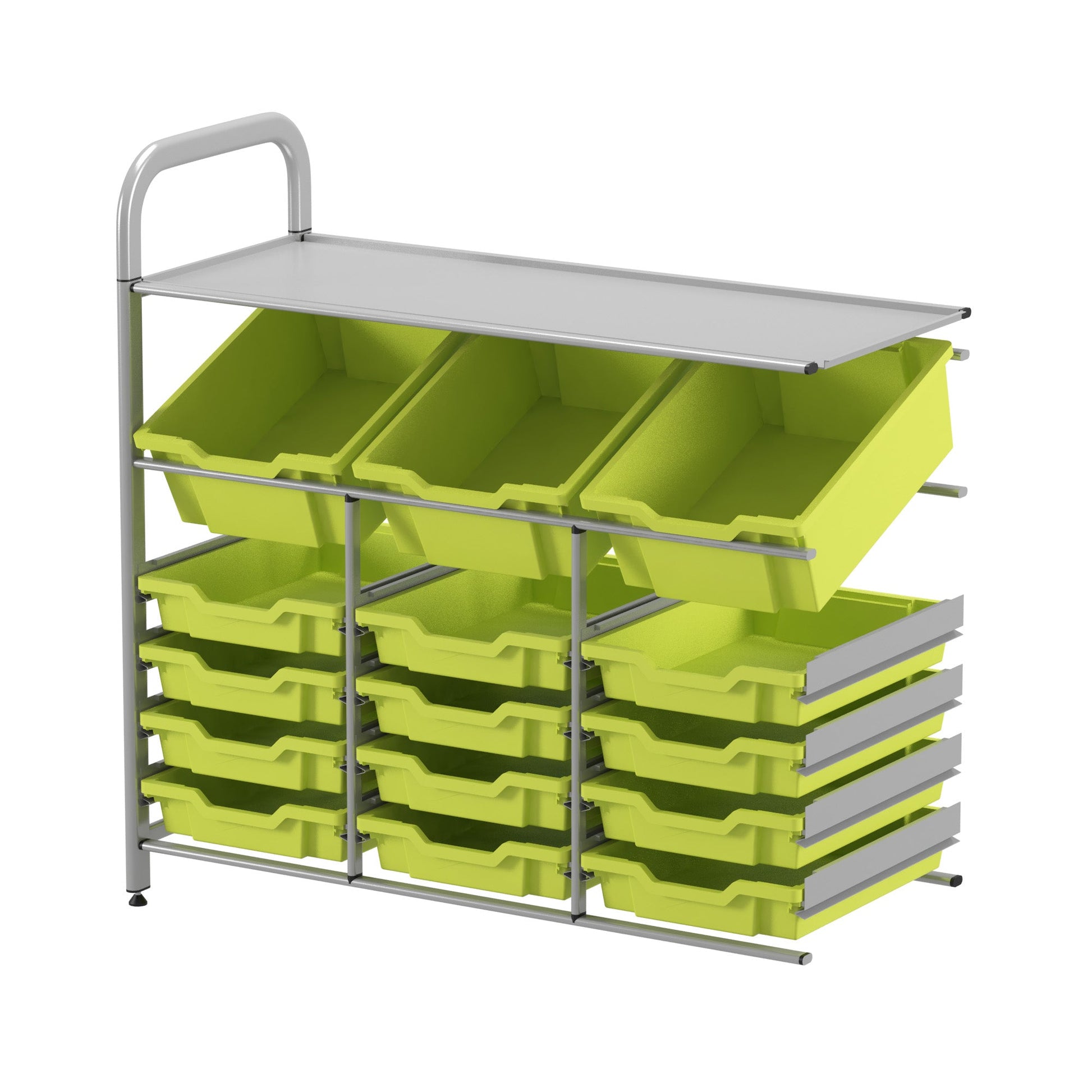 Gratnells Callero Custom Low Level 3 Deep Tilting and 12 Shallow Tray Adder Unit in Silver (GRA - CADD3444) - SchoolOutlet