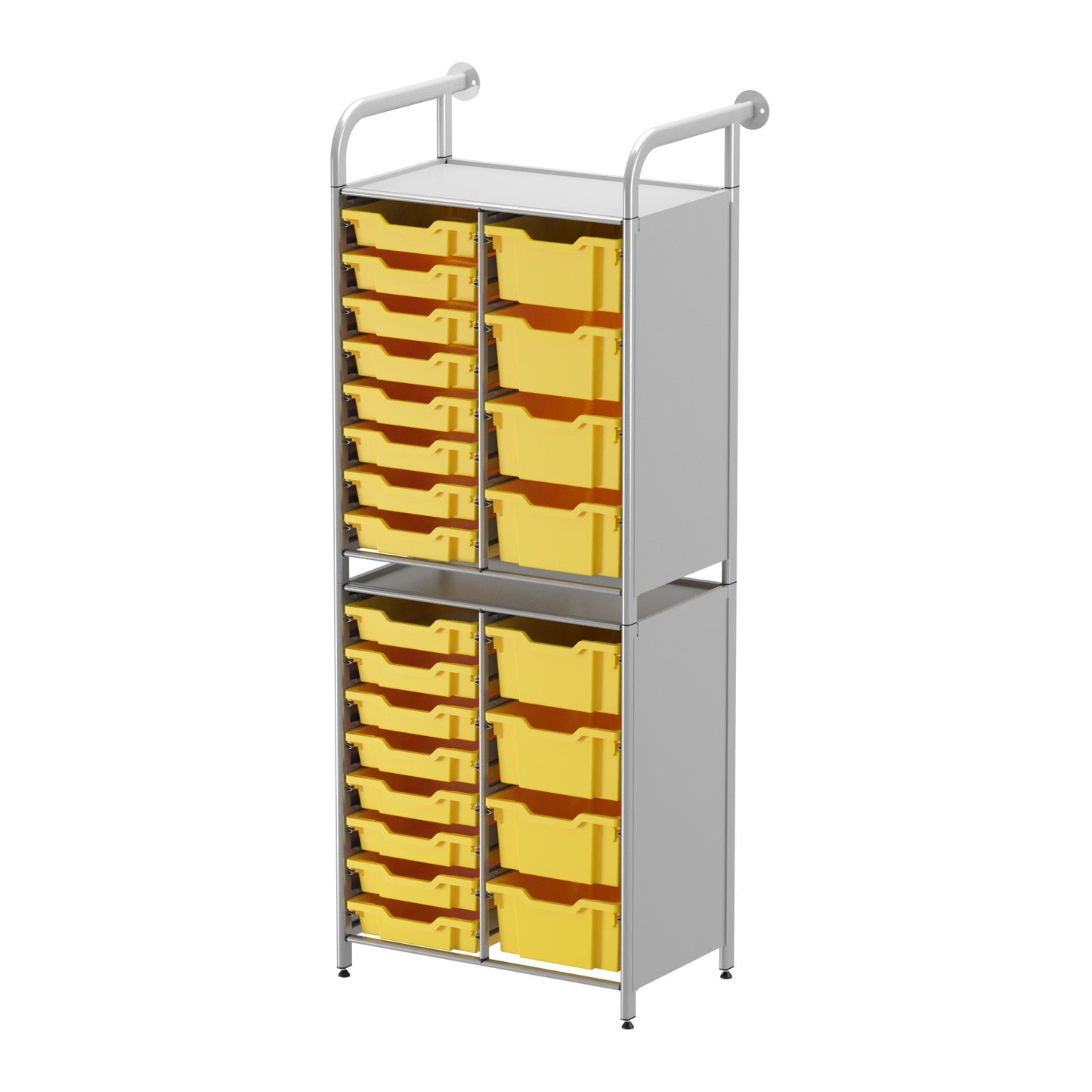 Gratnells Callero Custom Tall Slim Store Unit Starter Unit Silver with 16 Shallow and 8 Deep Trays (GRA - CSTA181844) - SchoolOutlet