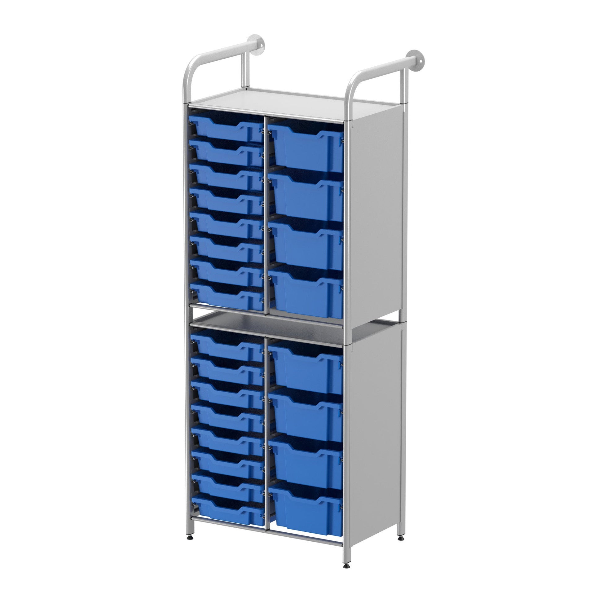 Gratnells Callero Custom Tall Slim Store Unit Starter Unit Silver with 16 Shallow and 8 Deep Trays (GRA - CSTA181844) - SchoolOutlet