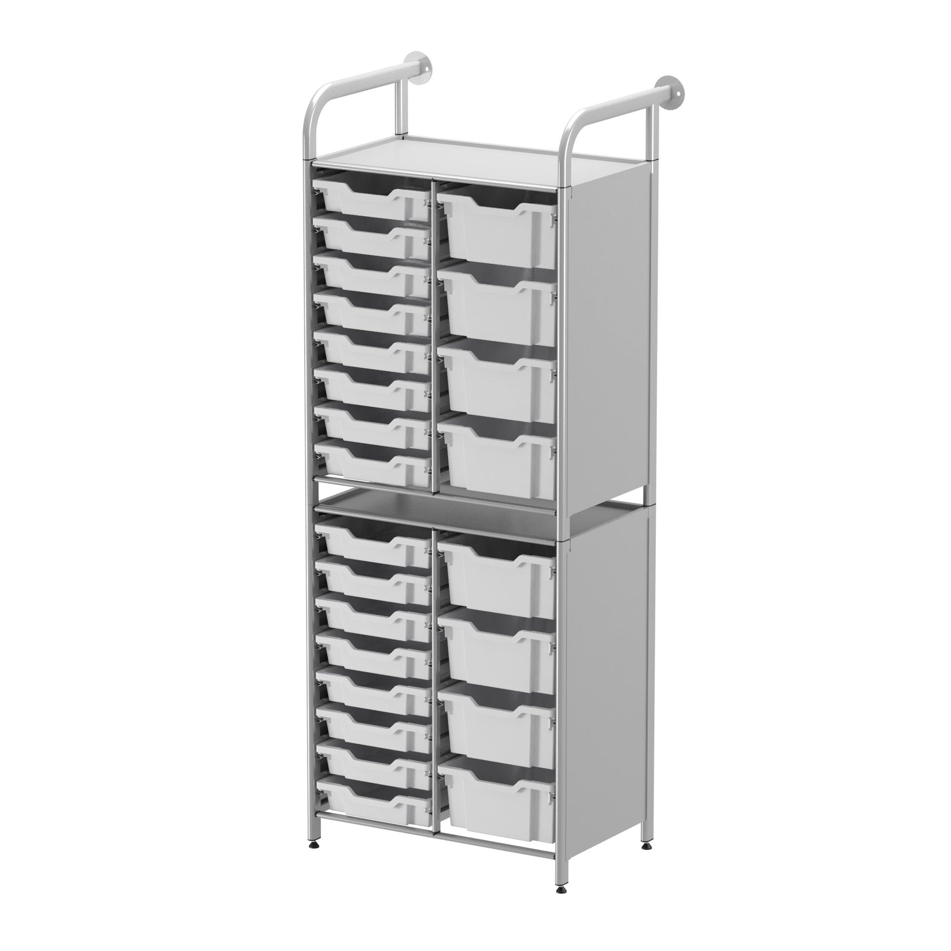 Gratnells Callero Custom Tall Slim Store Unit Starter Unit Silver with 16 Shallow and 8 Deep Trays (GRA - CSTA181844) - SchoolOutlet