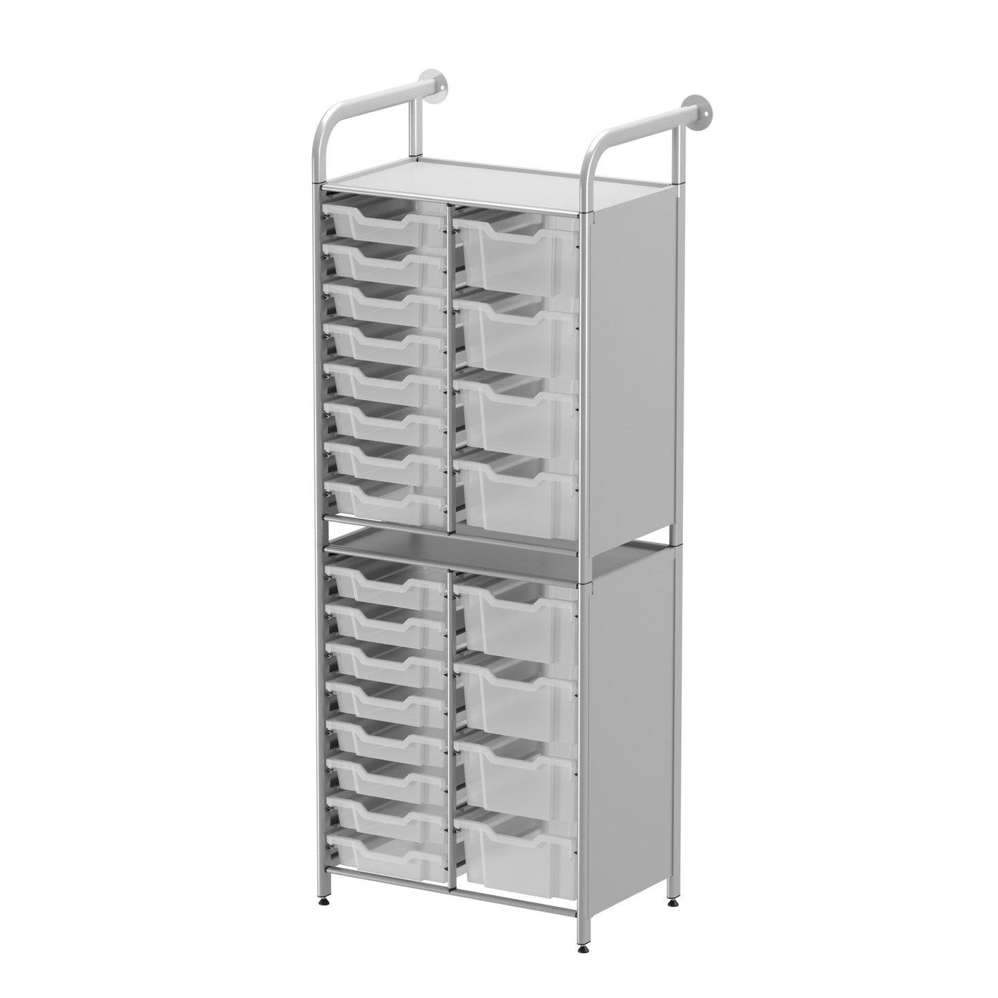 Gratnells Callero Custom Tall Slim Store Unit Starter Unit Silver with 16 Shallow and 8 Deep Trays (GRA - CSTA181844) - SchoolOutlet