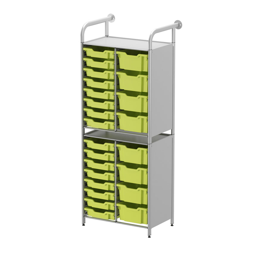 Gratnells Callero Custom Tall Slim Store Unit Starter Unit Silver with 16 Shallow and 8 Deep Trays (GRA - CSTA181844) - SchoolOutlet