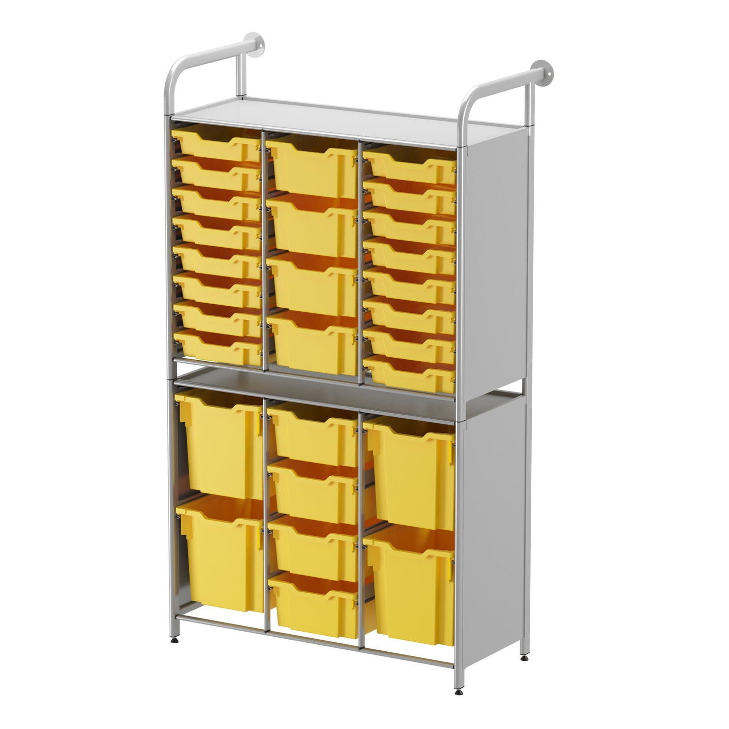 Gratnells Callero Tall Flexi Store Starter Unit in Silver with 16 Shallow, 8 Deep, and 4 Jumbo Trays (GRA - CSTA252144) - SchoolOutlet