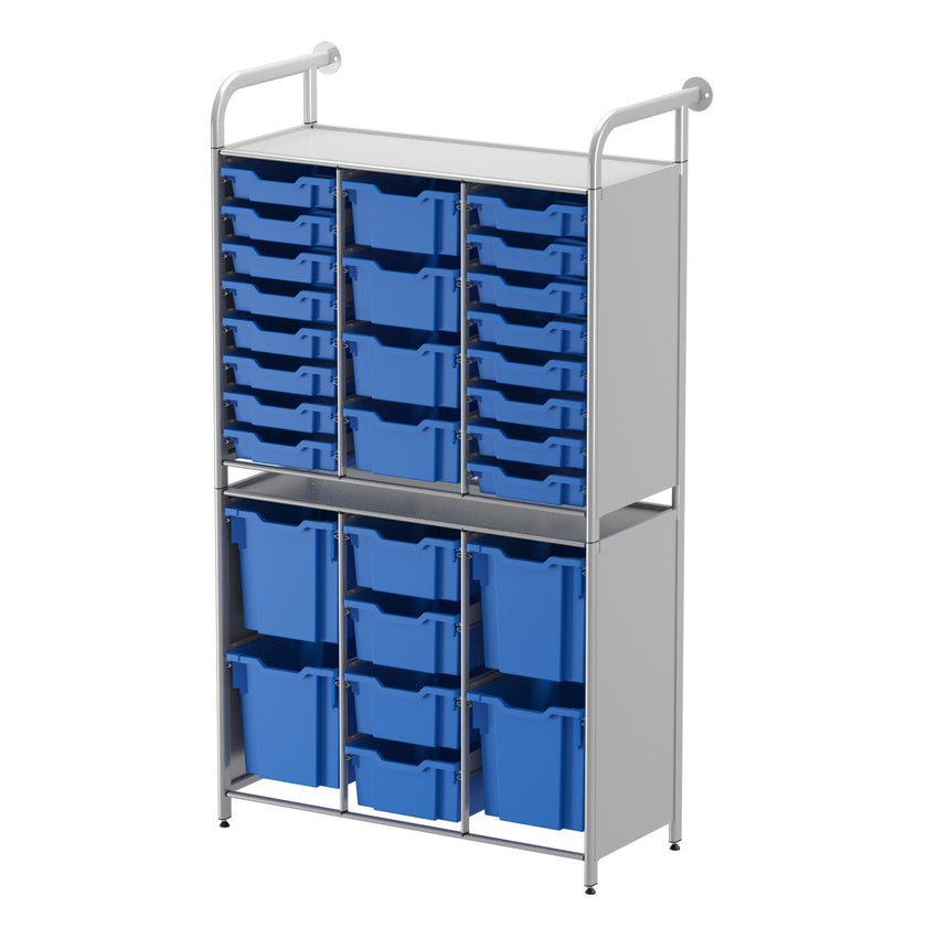 Gratnells Callero Tall Flexi Store Starter Unit in Silver with 16 Shallow, 8 Deep, and 4 Jumbo Trays (GRA - CSTA252144) - SchoolOutlet