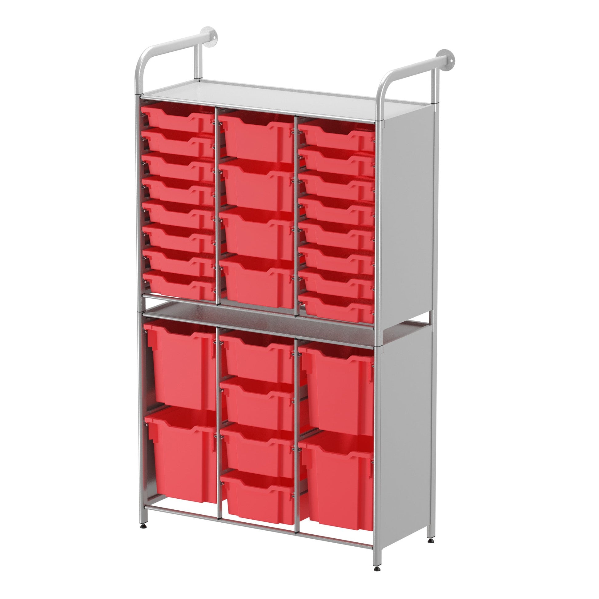 Gratnells Callero Tall Flexi Store Starter Unit in Silver with 16 Shallow, 8 Deep, and 4 Jumbo Trays (GRA - CSTA252144) - SchoolOutlet