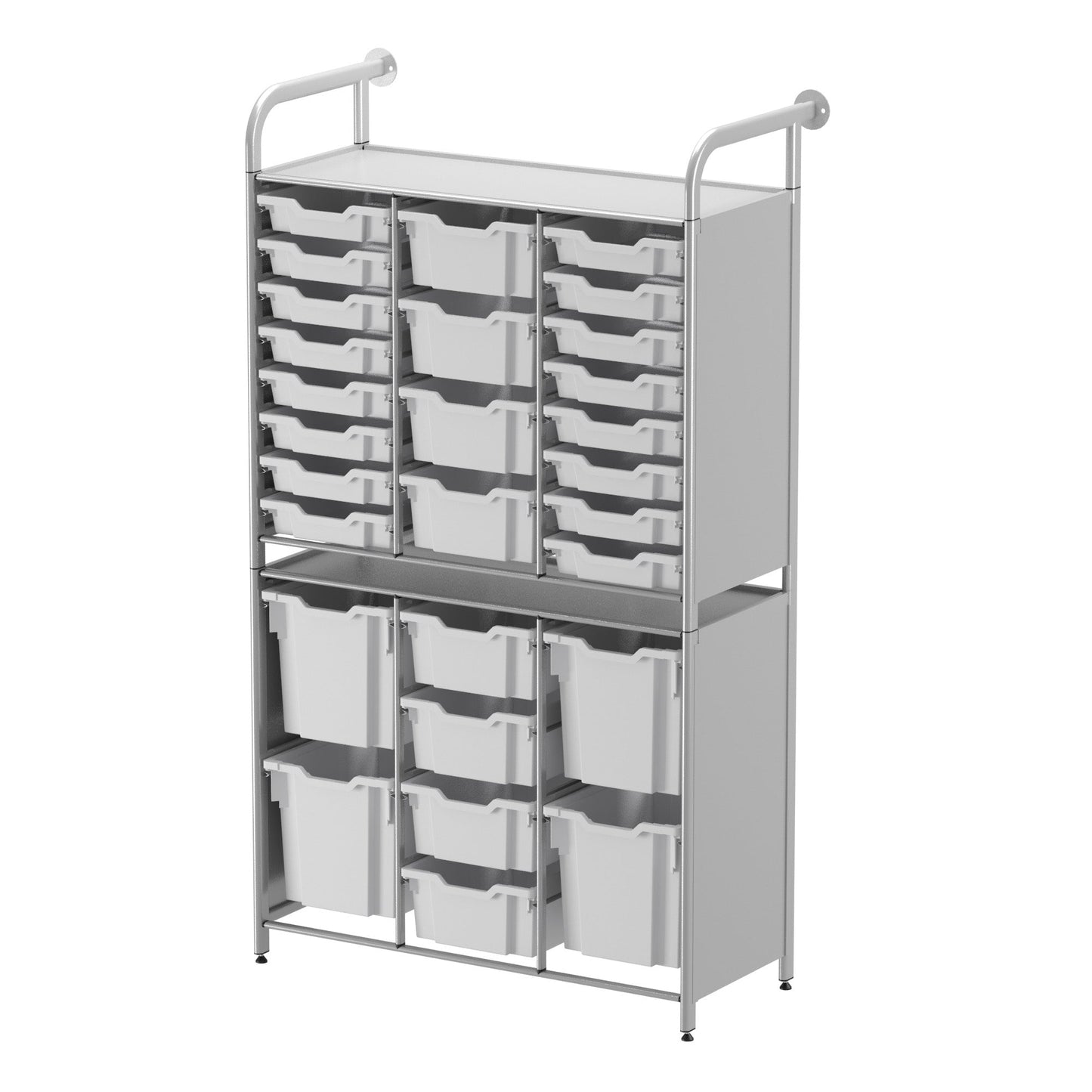 Gratnells Callero Tall Flexi Store Starter Unit in Silver with 16 Shallow, 8 Deep, and 4 Jumbo Trays (GRA - CSTA252144) - SchoolOutlet